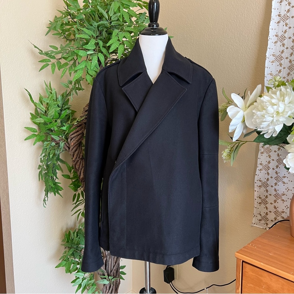 Navy Blue Wool Double-Breasted Pea Coat Jacket